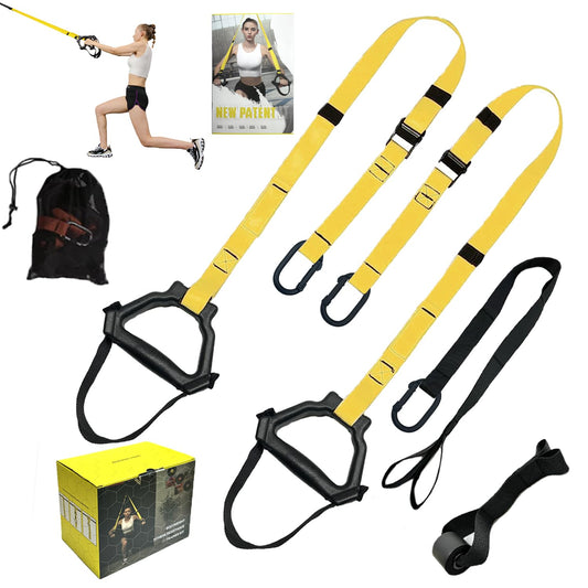 ADALT LION Bodyweight Resistance Training Straps, Complete Home Gym Fitness Trainer kit for Full-Body Workout, Included Door Anchor, Extension Strap, Fitness Guide (Yellow-2)