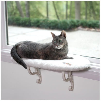 K&H Pet Products Kitty Sill Cat Window Perch for Large Cats, Orthopedic Window Hammock Bed Holds 40LBS, Washable Cover, Kitty Windowsill Bed Seat for Indoors - Cream Fleece, Unheated, 14 X 24in