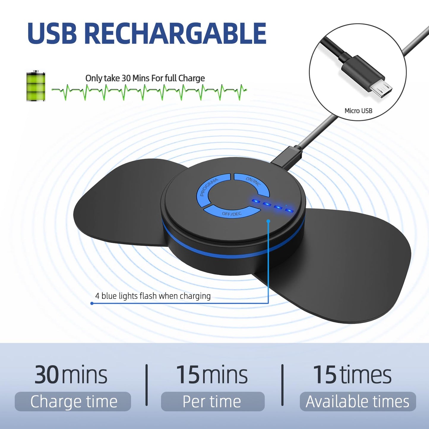 Mini Massager,Rechargeable Intelligent TENS Unit Muscle Stimulator for Pain Relief - FSA or HSA Eligible Deep Tissue EMS Massager Management for Back, Neck, Arm Electronic Pulse Machine