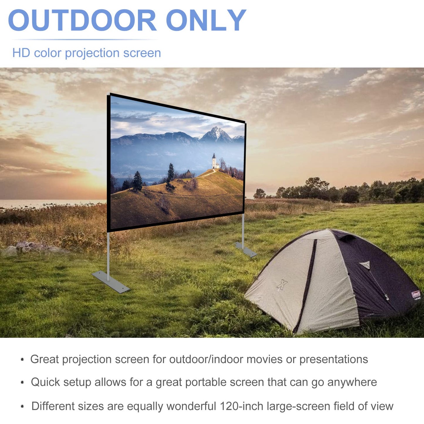 Projector Screen with Stand 120 inch 16:9 HD 4K Outdoor Indoor Projection Screen for Home Theater 3D Fast-Folding Projector Screen with Stand Legs and Carry Bag Projection Movie Wrinkle-Free