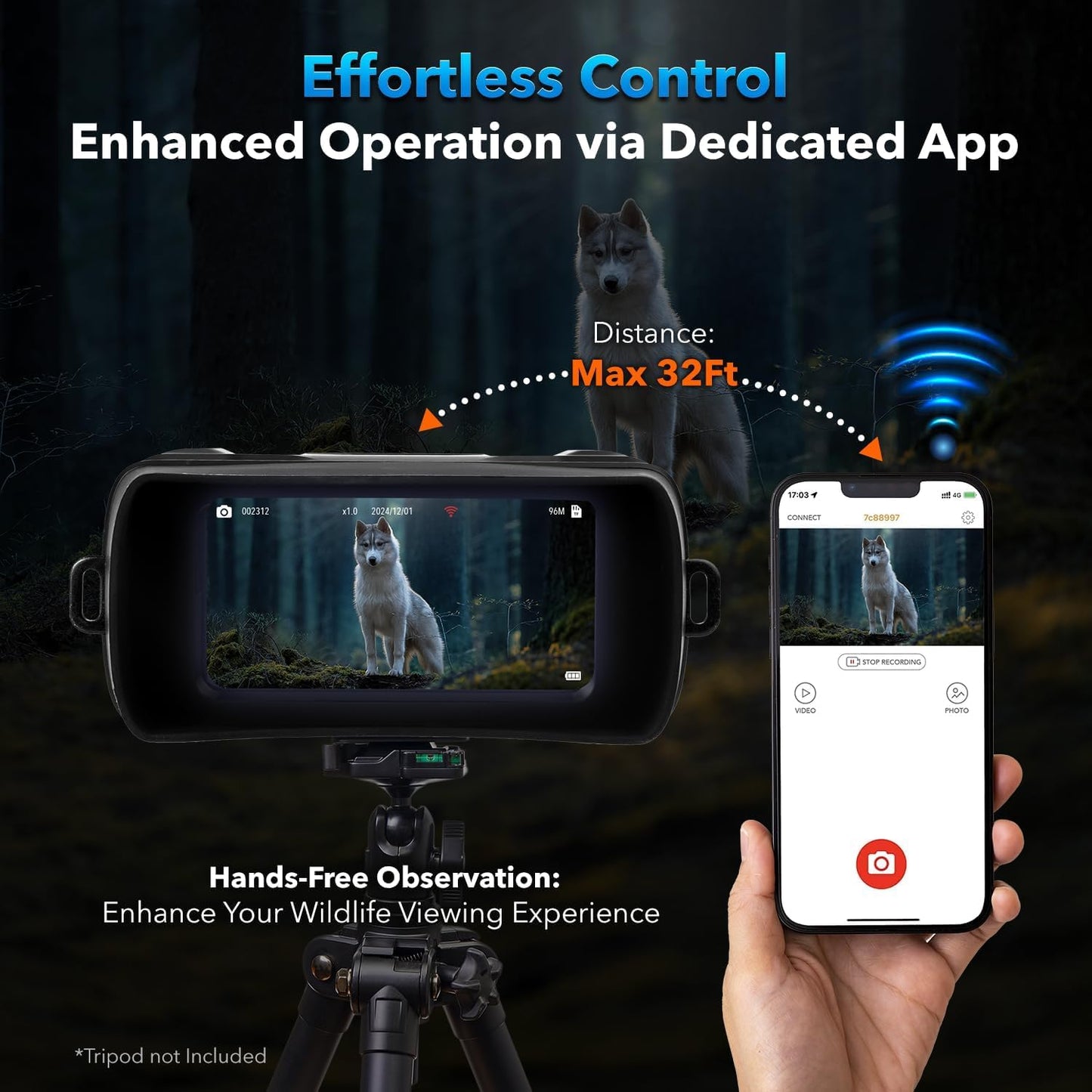 GTHUNDER Night Vision Goggles, Night Vision Binoculars – 4K UHD Video, 52MP Photos, App Remote Control, 10X Zoom, 4" HD Screen, 984ft, 7-Level IR, 4000mAh Battery, 32GB– Ideal for Hunting & Security