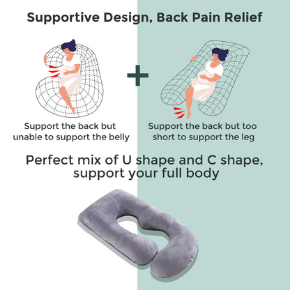 Momcozy Pregnancy Pillows for Sleeping, U Shaped Full Body Maternity Pillow with Removable Cover - Support for Back, Legs, Belly, HIPS for Pregnant Women, 57 Inch Pregnancy Pillow for Women, Grey