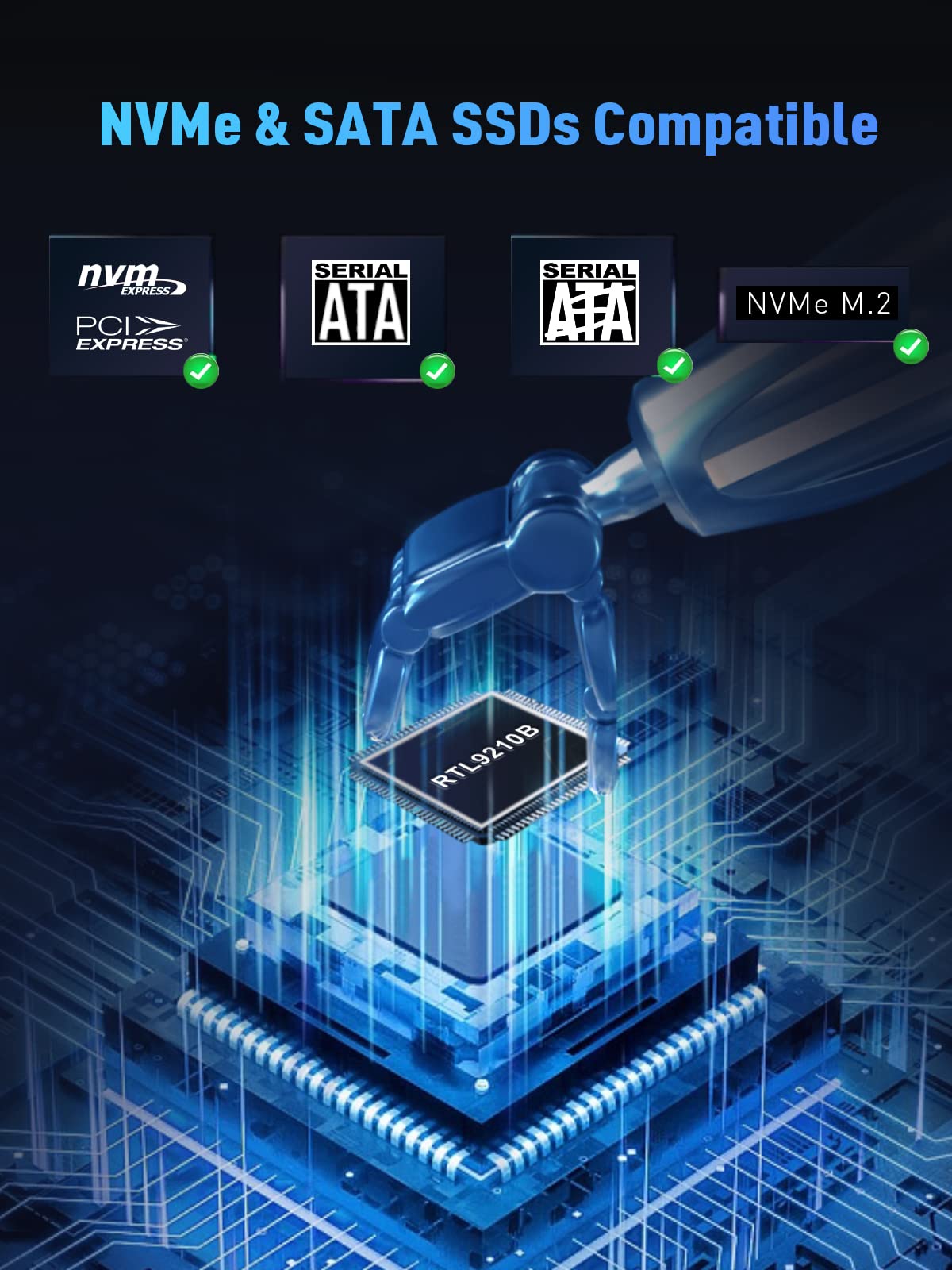 M.2 NVME SATA SSD Enclosure Adapter ,V VCOM USB 3.2 Gen 2 10Gbps NVMe PCI-E 6Gbps SATA M-Key / B+M Key Solid State Drive External Adapter with UASP Trim, for SSDs 2242 2260 2280