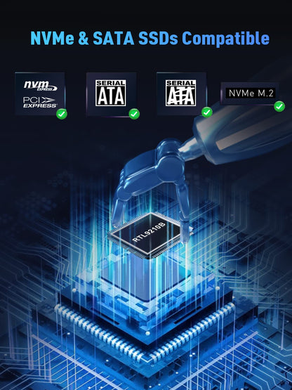 M.2 NVME SATA SSD Enclosure Adapter ,V VCOM USB 3.2 Gen 2 10Gbps NVMe PCI-E 6Gbps SATA M-Key / B+M Key Solid State Drive External Adapter with UASP Trim, for SSDs 2242 2260 2280