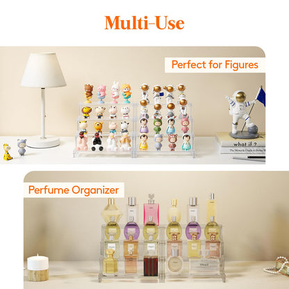 Lifewit 4 Tier Clear Display Riser Stand, Tool-free Assembly, Plastic Organizers for Figures, Cupcake, Perfume, Dessert, Desktop Display Stand for Organize and Decoration, 9 Inch, 1-Pack
