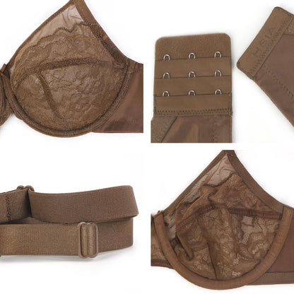 HSIA Minimizer Bras for Women Enchante Full Coverage Underwire Bras Plus Size Lifting Floral Lace Bra for Heavy Breast Coffee Brown