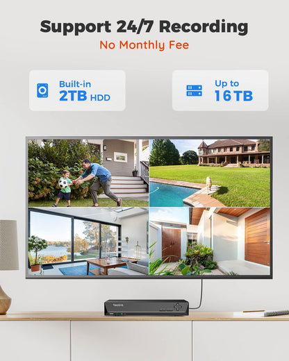 REOLINK Smart 5MP 8CH Home Security Camera System, 4pcs Wired PoE IP Cameras Outdoor with Person/Pet/Vehicle Detection, 4K 8CH NVR with 2TB HDD for 24-7 Recording, RLK8-520D4-5MP