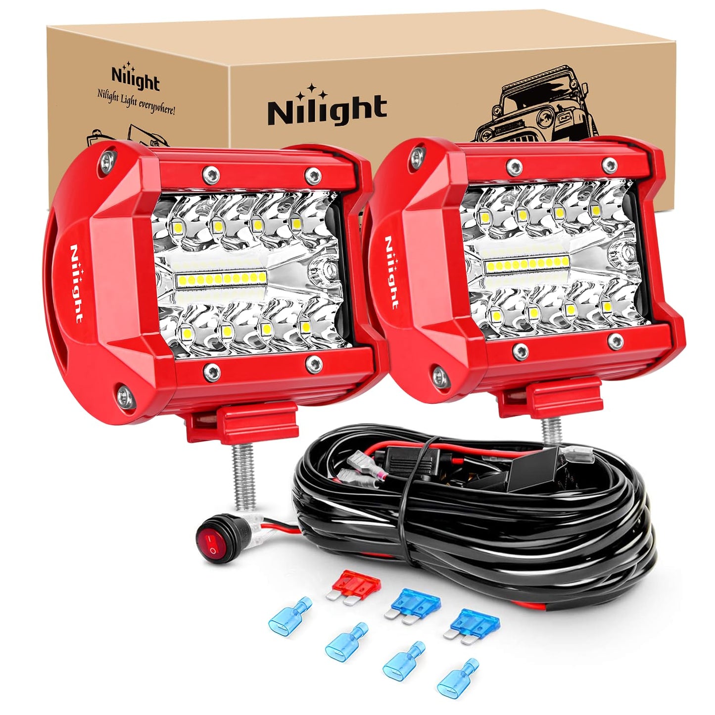 Nilight LED Light Bar 2PCS 60W 4Inch Triple Row Spot Flood Combo Lights w/Wiring Kit for Fog Driving Work Lighting on Off-Road Truck Tractor SUV ATV UTV Golf Cart Boats