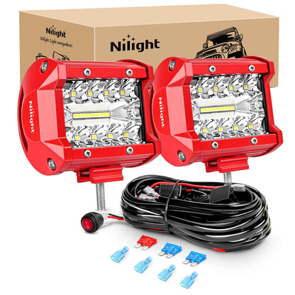 Nilight LED Light Bar 2PCS 60W 4Inch Triple Row Spot Flood Combo Lights w/Wiring Kit for Fog Driving Work Lighting on Off-Road Truck Tractor SUV ATV UTV Golf Cart Boats