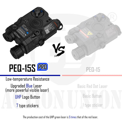 ACTIONUNION Airsoft PEQ-15S Pro UHP Visible Blue Laser + IR Laser + White LED Flashlight (Black)