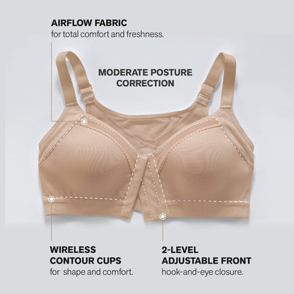 Leonisa Posture Corrector Bra, Wireless Front Closure Posture Bra with Contour Cups – Back Support and Everyday Comfort, Beige, 34C