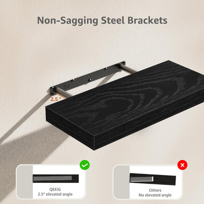 QEEIG Black Bathroom Floating Shelves for Wall Shelf Over Toilet Wall Mounted Farmhouse Small 16 inch Set of 2 (008-40B)