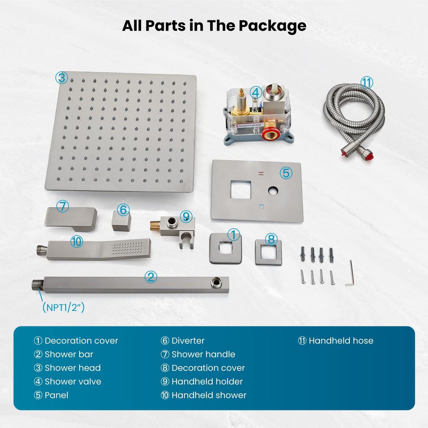 gotonovo Rainfall Bathroom Shower System Rain Shower Head and Handle Set Wall Mounted Shower Complete Combo Solid Brass Pressure Balancing Shower Mixer Valve 12 Inch Brushed Nickel