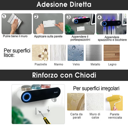 iHave Toothbrush Holders for Bathrooms, UV Toothbrush Sanitizer and Holder Smart Home Bathroom Accessories, 3 Cups Electric Toothbrush Holder Wall Mounted with Toothpaste Dispenser Bathroom Decor