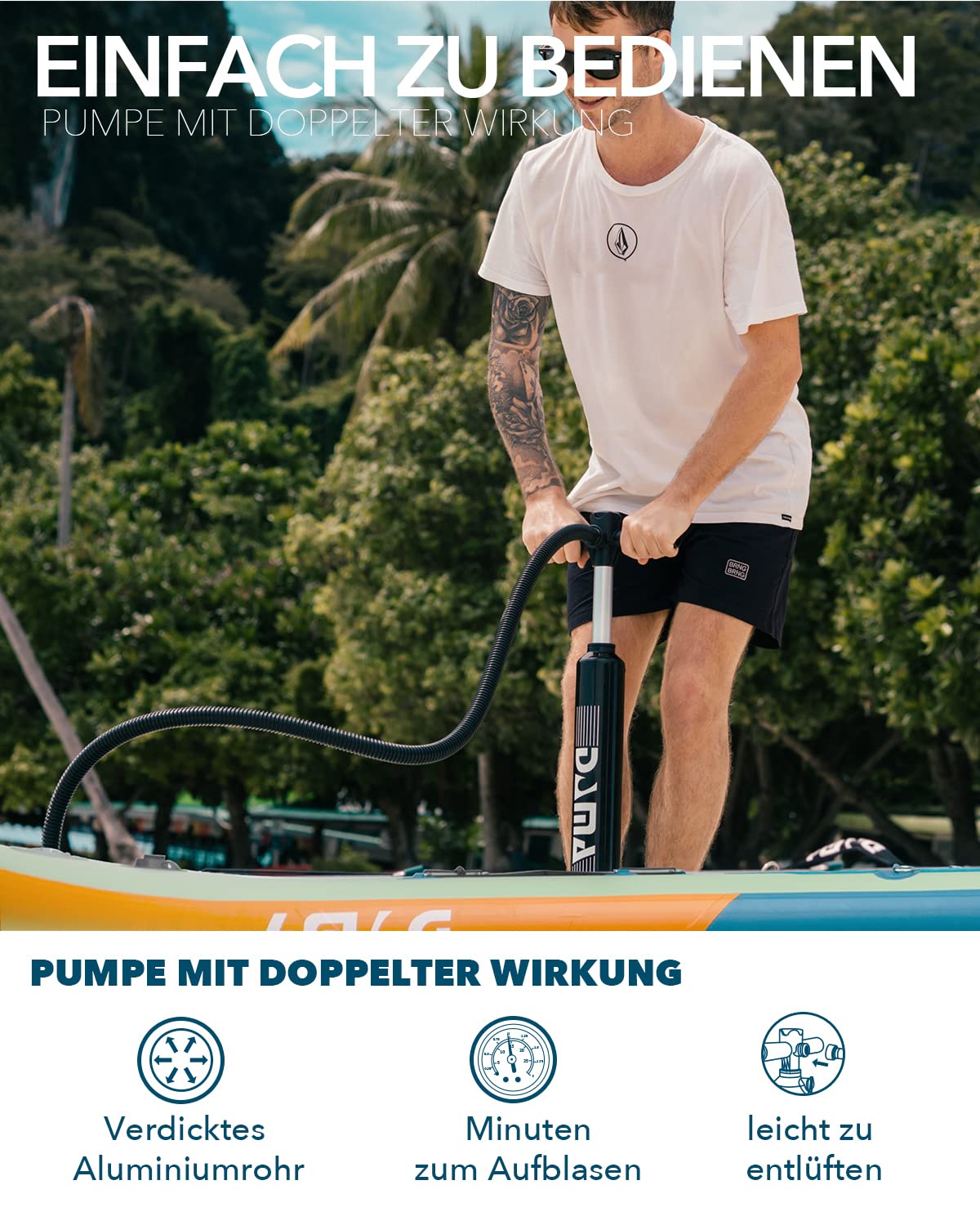 DAMA Inflatable Stand Up Paddle Board 11'x33" x6", Inflatable Yoga Board, Dry Bags, Camera Seat, Floating Paddle, Hand Pump, Board Carrier, Durable & Stable for 3 People