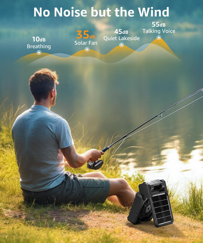 lynker Camping Fan Solar Powered with LED Lantern & Power Bank, Portable Rechargeable Battery Operated, 4 Speeds, 35dB Ultra-Quiet, 8H Timer, Foldable Fan for Tent, RV, Emergency, Hiking (Black)