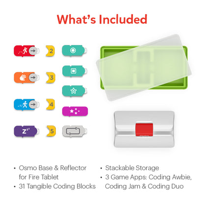 Osmo-Coding Starter Kit for Fire Tablet-3 Educational Learning Games Ages 5-10+-Learn to Code,Coding Basics & Coding Puzzles-STEM Toy Gifts,Boy & Girl(Osmo Fire Tablet Base Included-Amazon Exclusive)
