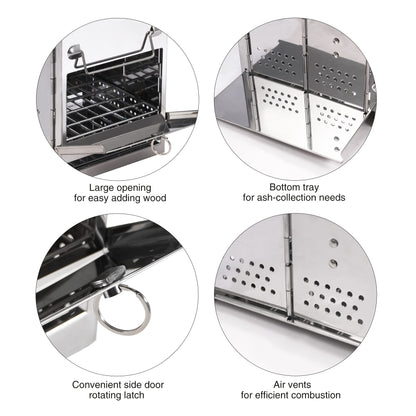 REDCAMP Wood Burning Folding Camp Stove Stainless Steel Grill and Pot Stand, Portable Collapsible Backpacking Stove Survival Rocket Stove for Hiking Outdoor Tent Camping Picnic, Largel with Pot Stand