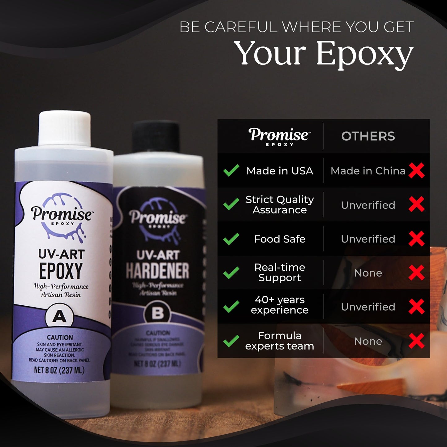 Promise Epoxy UV Art Resin 16 Oz Kit – Crystal Clear Table Top Epoxy with Superior UV Resistance, Perfect for Casting, DIY Projects, Jewelry Making, Home Décor, and Other Arts and Crafts