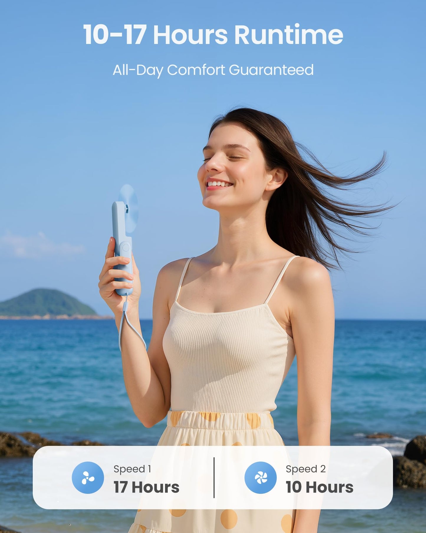 GAIATOP Portable Handheld Fan, 3 IN 1 Mini Foldable Travel Fans [17H Max Cooling Time] with Power Bank, Pocket Design USB Rechargeable for Travel Concert Lash Makeup, Summer Gifts for Women Girl, Blue