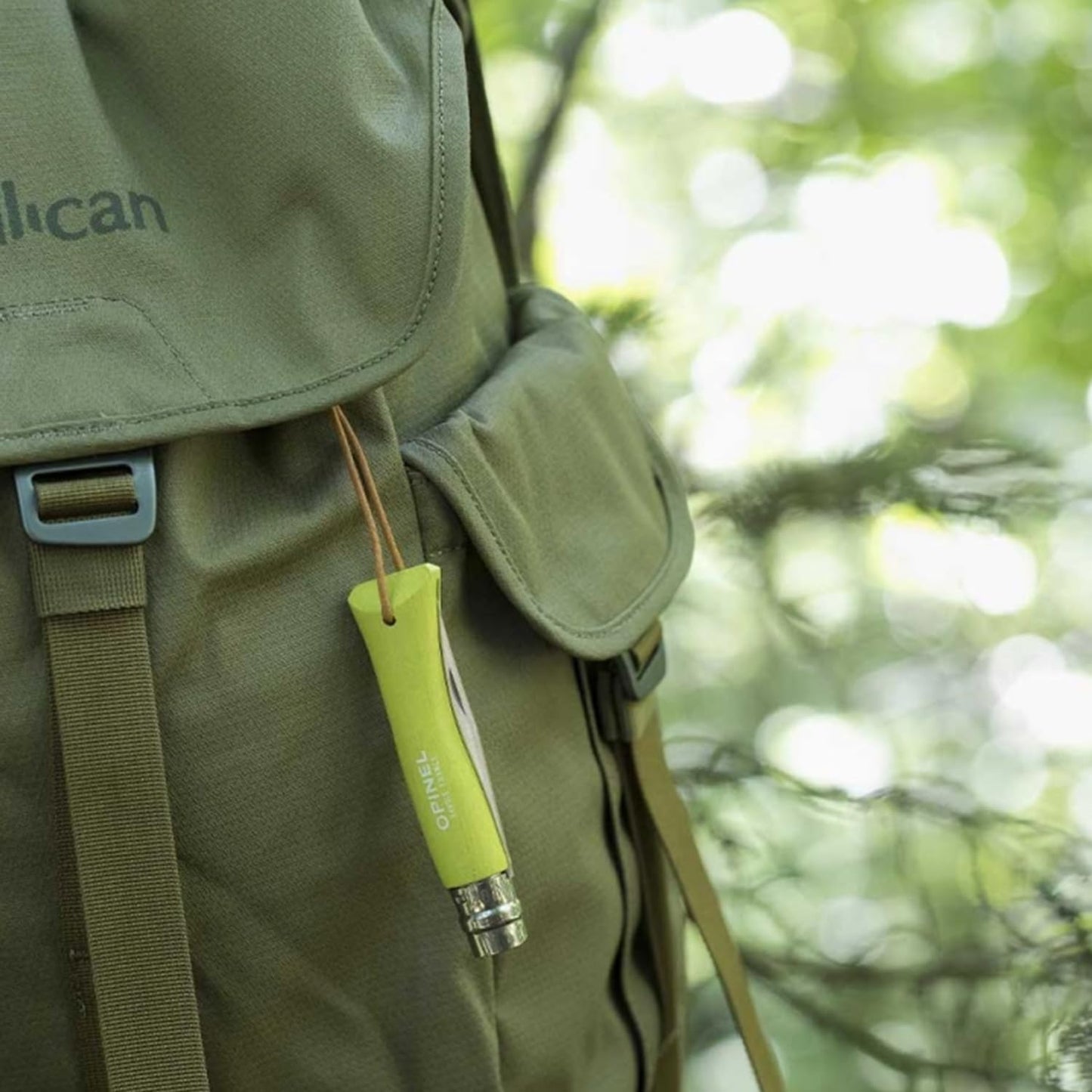 Opinel Colorama No.07 Folding Pocket Knife, Painted Wood Handles, Leather Lanyard (Anise)