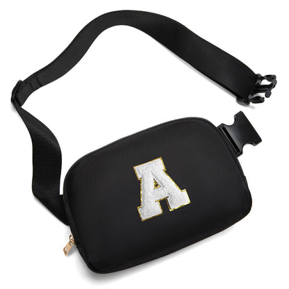 Gitus Birthday Gifts for 8 9 10 11 12 13 Year Old Girls Personalized Fanny Pack Crossbody Bags with Initial Letter Patch Belt Bag for Teen Girls Cute Trendy Stuff Travel Essentials (Black-A)