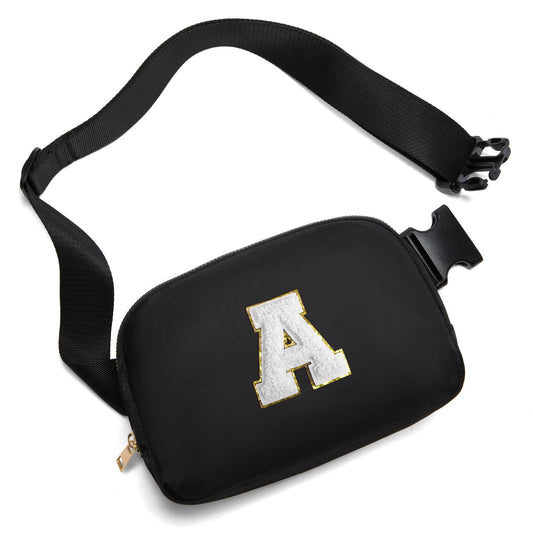 Gitus Birthday Gifts for 8 9 10 11 12 13 Year Old Girls Personalized Fanny Pack Crossbody Bags with Initial Letter Patch Belt Bag for Teen Girls Cute Trendy Stuff Travel Essentials (Black-A)