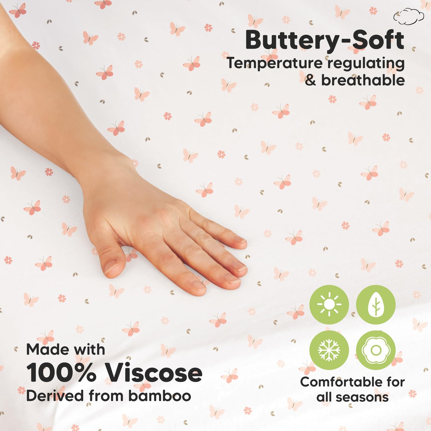 Pack and Play Sheets Fitted - 2-Pack Mini Crib Sheets for Pack N Play Mattress 38x26, Soft & Cozy, Neutral Toddler Playard Bedding, Snug Fitted Mini Baby Crib Mattress Cover Boy, Girl (Butterflies)