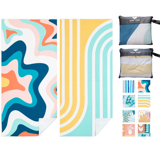 PY SUPER MODE 2 Pack Beach Towel - 75 x 35 inches Quick Dry Microfiber Beach Towels Oversized, Lightweight Soft and Absorbent Bath Towel Suitable for Swimming Pool Camping for Adults