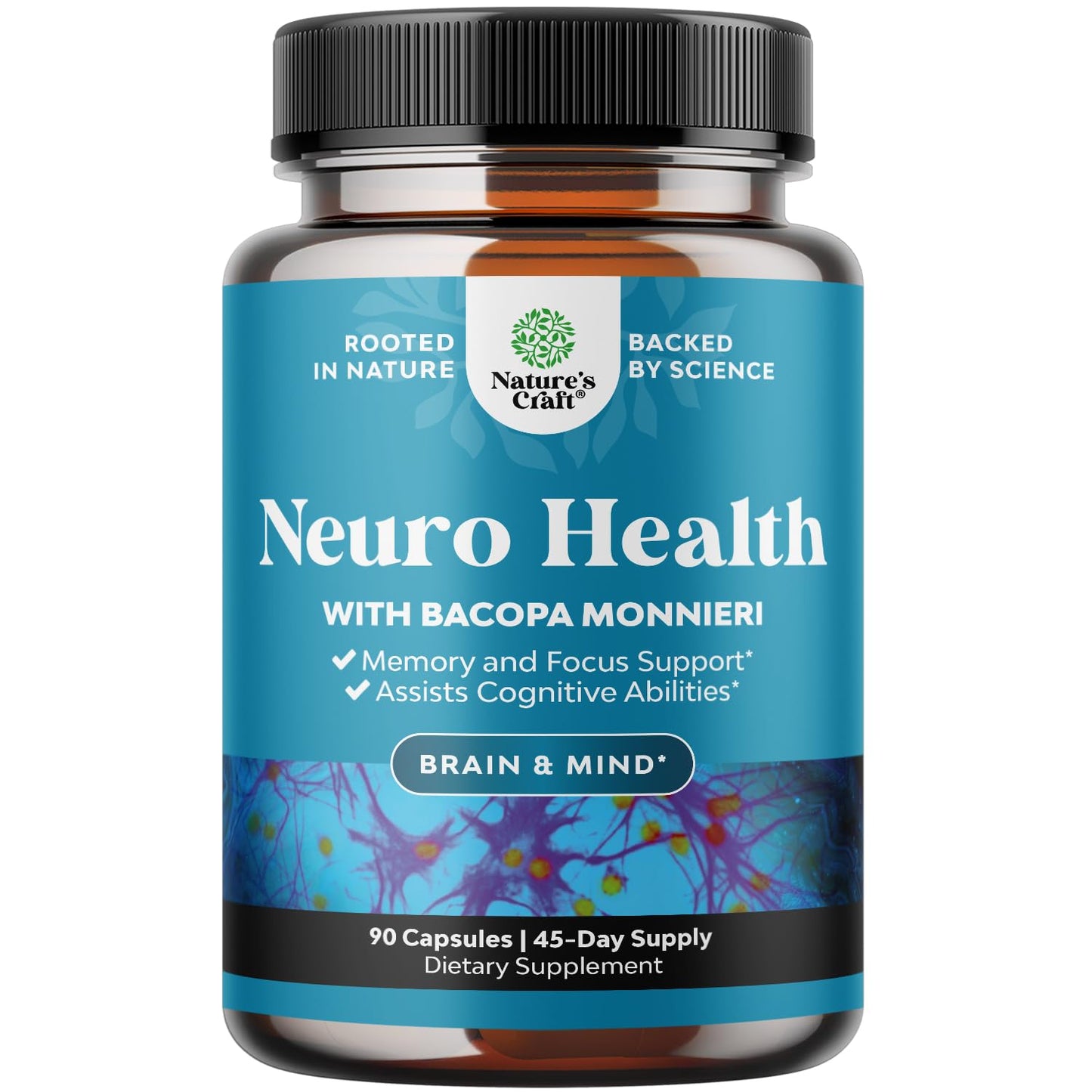 Nootropic Brain Supplement for Memory and Focus Support - Vitamins for Mental Health & Clarity with Bacopa Monnieri, VIT A, B6, Riboflavin, Niacin, Thiamin & Folate - Cognitive Complex - 90 Ct