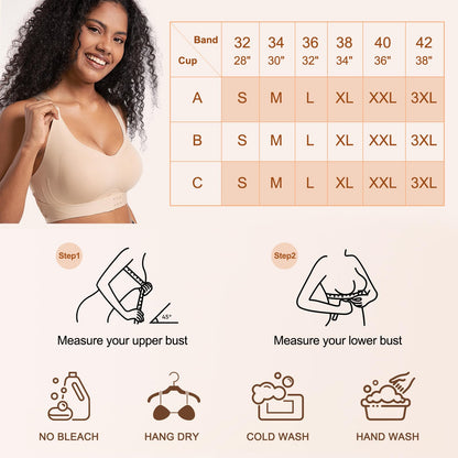 Posture Bra for Women Wireless Push Up Bralette Full Coverage Back Support Brasieres, Beige, L