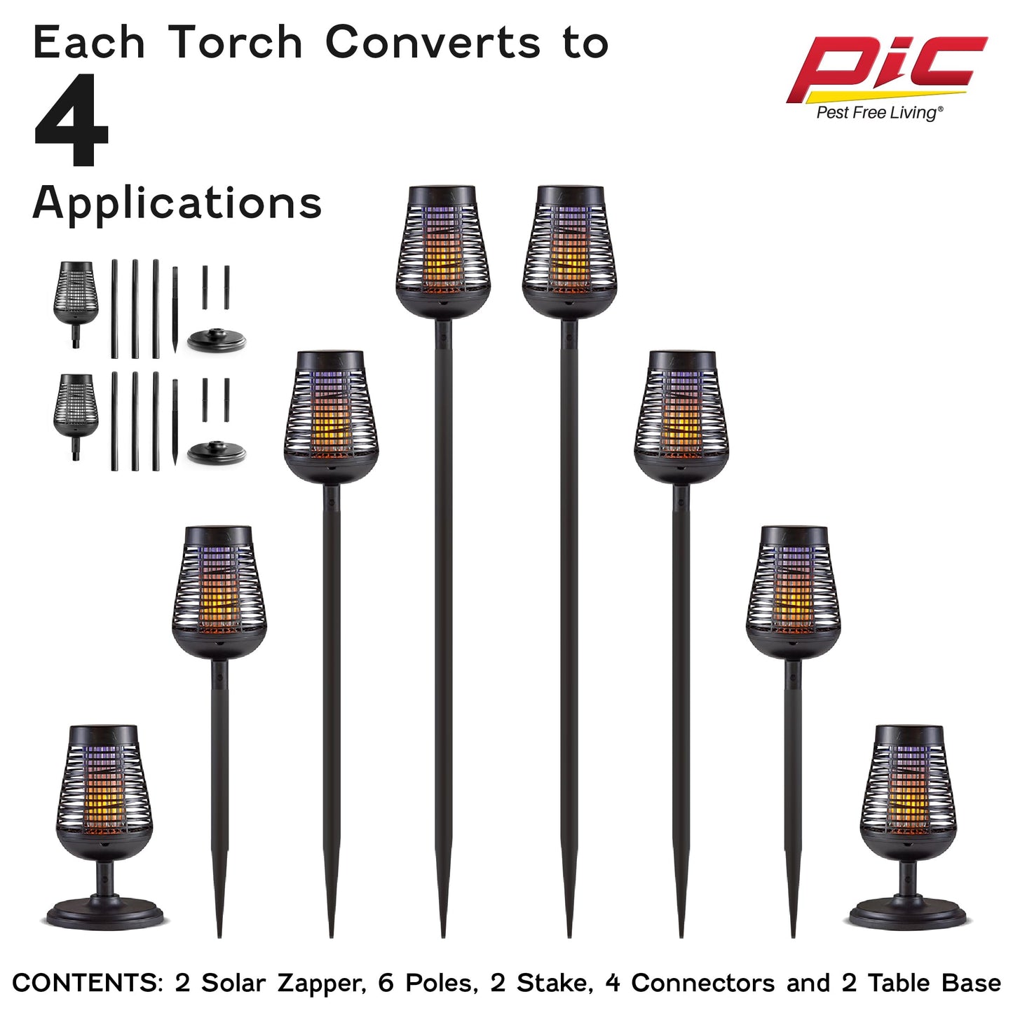 PIC Solar Insect Killer Torch (DFST), Bug Zapper and Flame Accent Light, Kills Bugs on Contact - Twin Pack