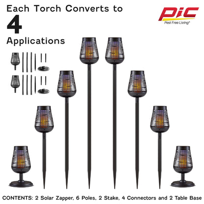 PIC Solar Insect Killer Torch (DFST), Bug Zapper and Flame Accent Light, Kills Bugs on Contact - Twin Pack