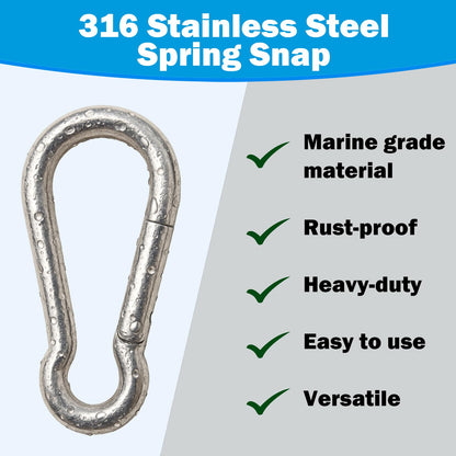 Outmate Marine Grade 316 Stainless Steel Carabiners -2.76 inch Heavy Duty, Durable & Rust-Free Clips for Gym, Swing, Dog Leashes, Hammocks, Keychains, and More(316 M7,Pack of 6)