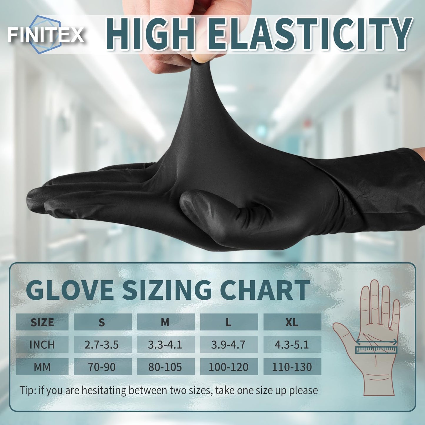 FINITEX - Black Nitrile Disposable Gloves, 5mil, Powder/Latex-Free, Medical Exam 100 PCS For Examination Home Cleaning Food Glove (X-Large)