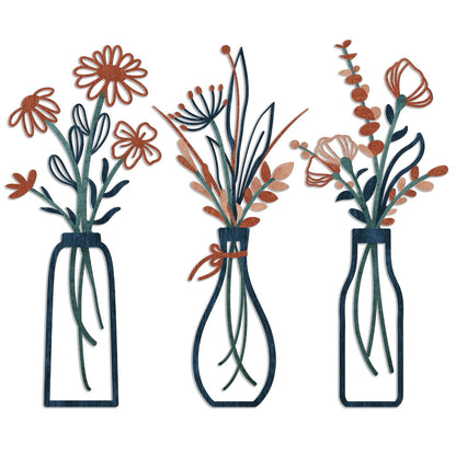 Pigort 3 Pieces Metal Flowers Wall Arts - Rustic Farmhouse Decor Minimalist Flower Wall Decors for Living room Bathroom Bedroom Dining Room-Housewarming Gifts