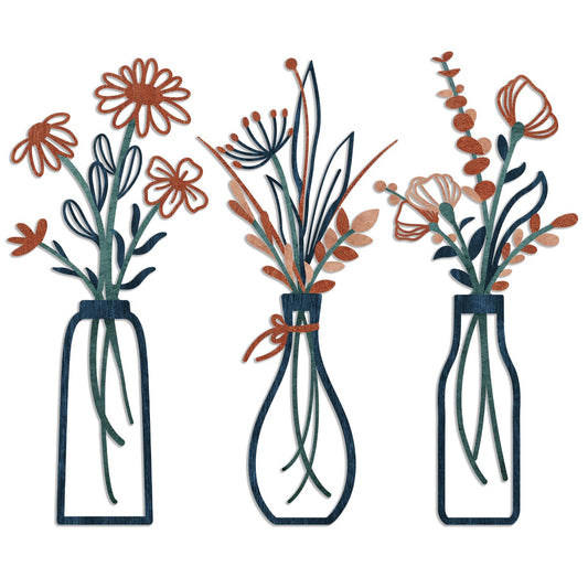 Pigort 3 Pieces Metal Flowers Wall Arts - Rustic Farmhouse Decor Minimalist Flower Wall Decors for Living room Bathroom Bedroom Dining Room-Housewarming Gifts