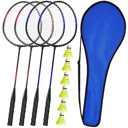 KH Badminton Rackets Set of 4,Beach Lawn Backyard Game Outdoor Sports,4 Racquets,6 Shuttlecocks & a Carry Bag Included