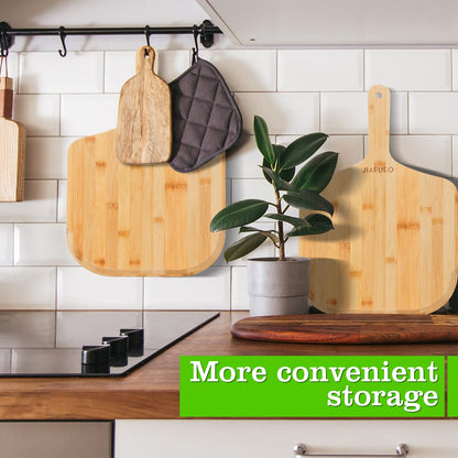 JIAFUEO Pizza Peel 12 inch, Bamboo Pizza Paddle Spatula - Wooden Serving Board, Oven Accessory for Baking Homemade, Wood Cutting Board for Cheese Bread Fruit Vegetables