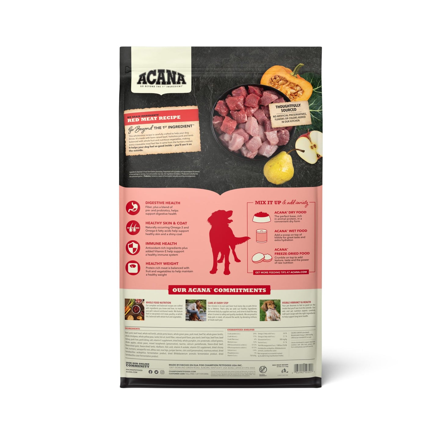 ACANA Grain Free Dry Dog Food Red Meat Recipe 25lb Bag