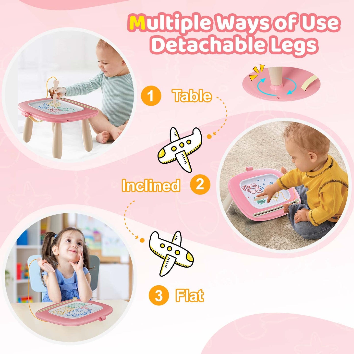 Kikidex Magnetic Drawing Board, Toddler Girl Toys for 1-2 Year Old, Doodle Board Pad Learning and Educational Toys for 1 2 3 Year Old Baby Kids Birthday Gift(Soft Pink)