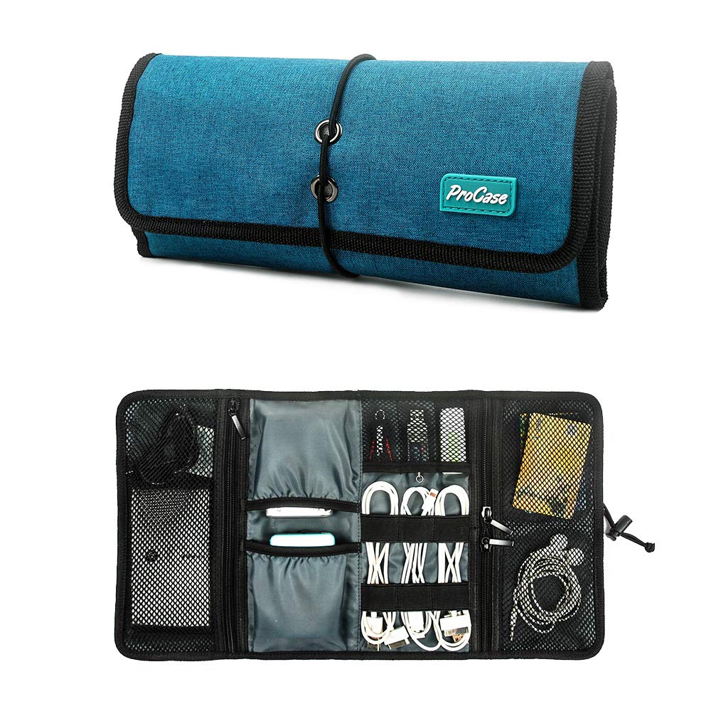ProCase Electronic Organizer Cord Pouch, Travel Cable Charger Phone Accessories Bag Organizer Roll up Tech Carrying Case for USB Cables SD Memory Cards Earphone Flash Hard Drive -Green