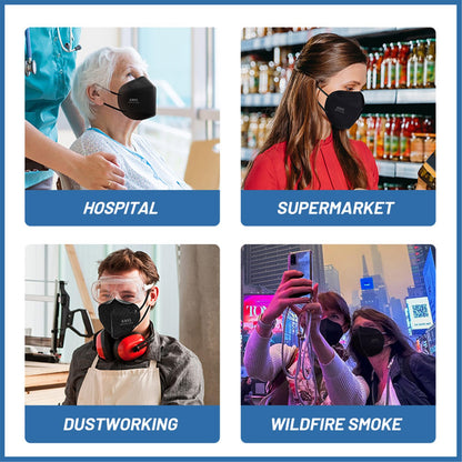 KN95 Face Masks Black Adults - 100 Pack Disposable Masks Comfortable 5-Layer Safety Face Masks & 5 Adjustable Masks Extender Masks Large Size