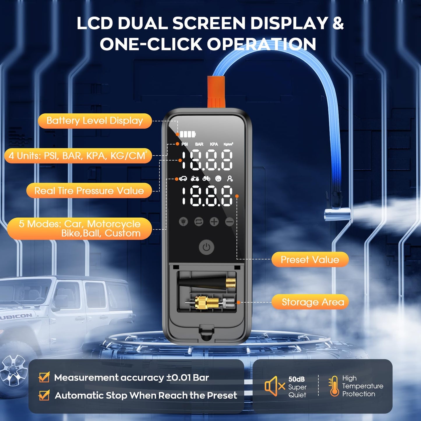 KZKB Tire Inflator Portable Air Compressor, 160 PSI Air Pump for Car Tires with Digital Pressure Gauge, Bike Tire Pump with LED Light Portable Tire Inflator for Car, Bike, Motorcycle, Ball