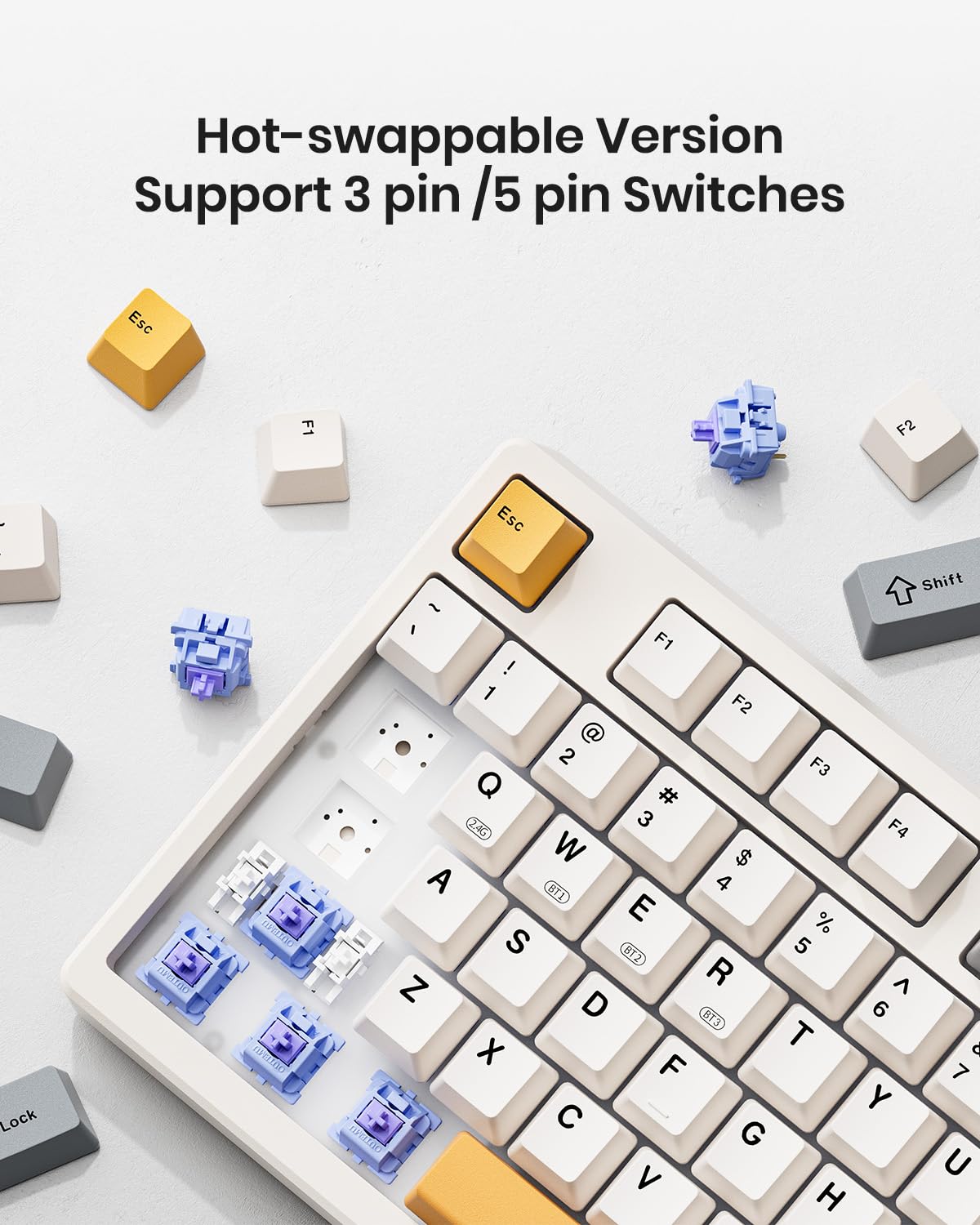 Kisnt Wireless Mechanical Keyboard,Gasket Mounted with Creamy Sound,Bluetooth/2.4GHz/USB-C,Custom Hot Swappable,RGB Backlit,75% Compact Layout for Gaming/Typing/Win/Mac/PC (Retro Beige,Linear Switch)