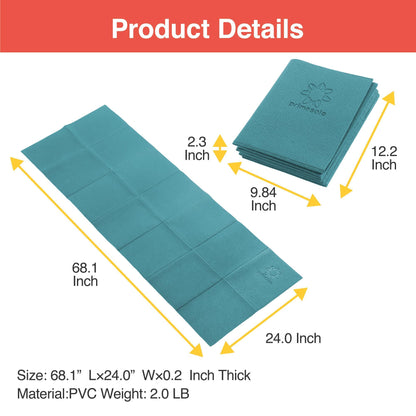 Primasole Folding Travel Yoga Mat Foldable light weight Easy to carry to Workout Fitness Class Beach Park Travel Picnics 4mm thick Jango Green Color PSS91NH050A