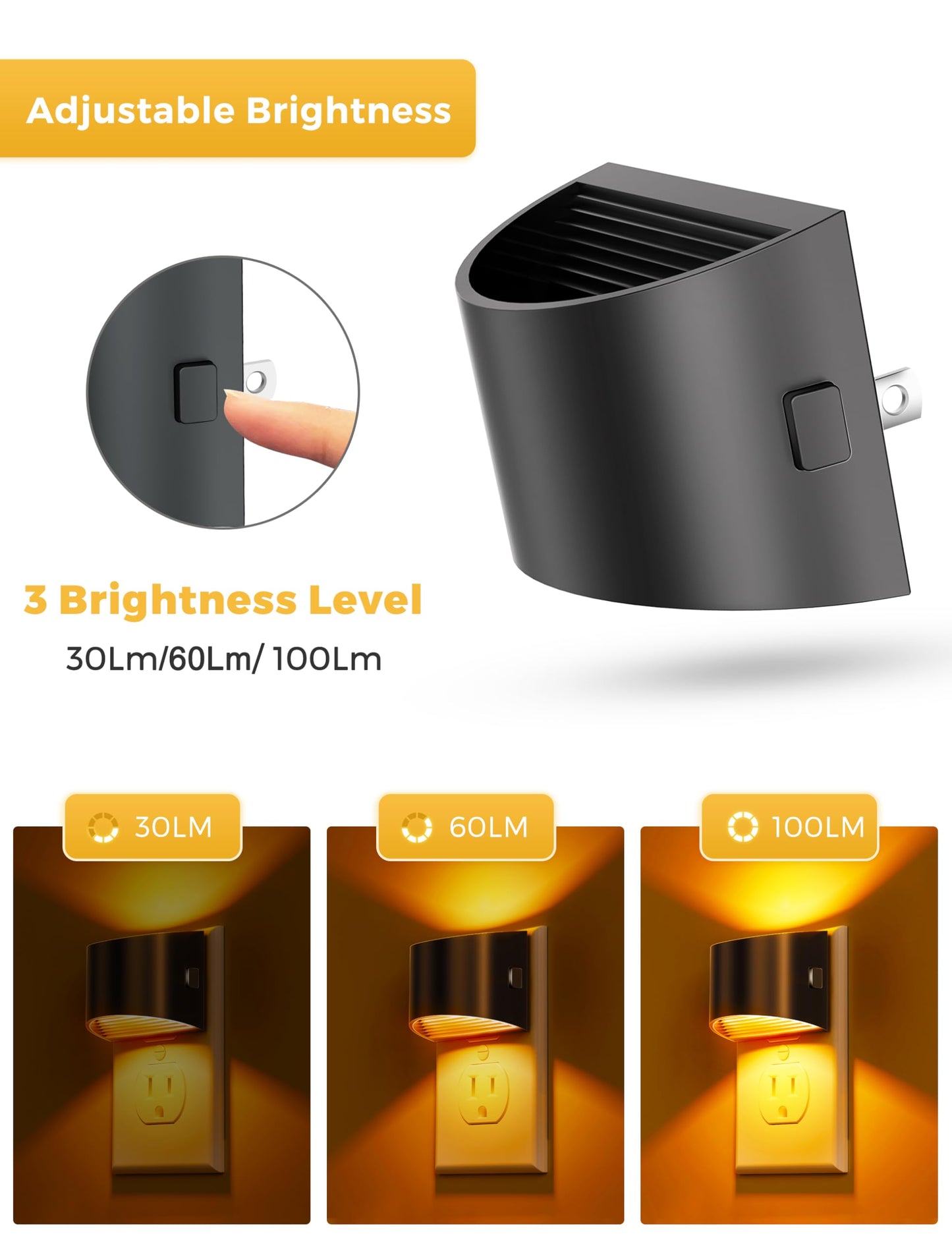 L LOHAS LED Night Light 2 Pack, Night Lights Plug into Wall, Dusk to Dawn Sensor Nightlight, 3 Level Brightness Adjustable, 1600K Amber Light