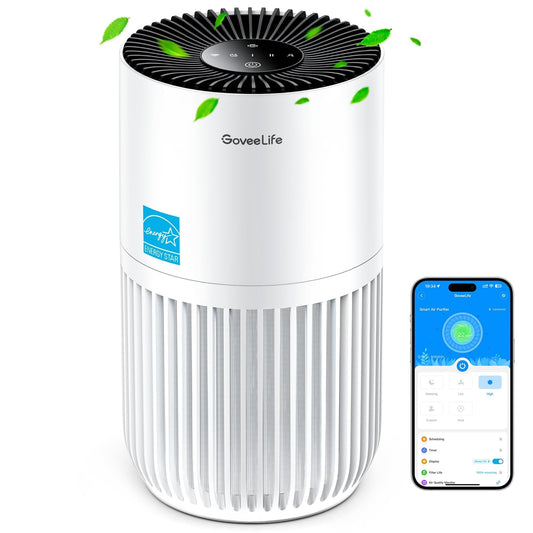 GoveeLife Mini Air Purifier for Bedroom, Smart Filter Air Purifier with App Alexa Control for Pet Hair, Odors, Pollen, Smoke, Portable Air Cleaner with 3 Speeds, 2 Modes, Timer, Aroma for Home