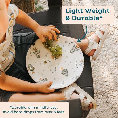 Nook Theory 4 Pack Reusable Bamboo Plates - Non-Toxic Toddler and Kids Plate, Dishwasher Safe, Not Microwavable Dinnerware (Pop 10")