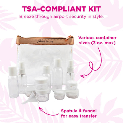 Miamica Women's Travel Bottle Kit, Clear & Rose Gold, 7.5" x 6.5" x 1.25"